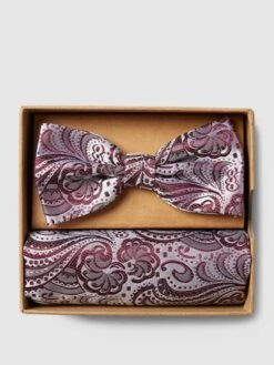 Prince Bowtie Fliege Und Einstecktuch Im Set Mit Allover-Muster - Bordeaux Rot