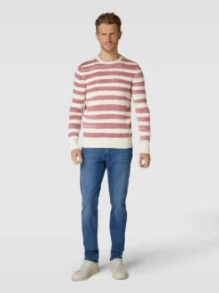 Tom Tailor Strickpullover Mit Streifenmuster Modell 'printed Stripe Knitter' - Rosé