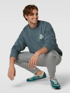 JAKE*S STUDIO MEN Sweatshirt Mit Label-Print Modell 'JEFFERSON' - Rauchblau