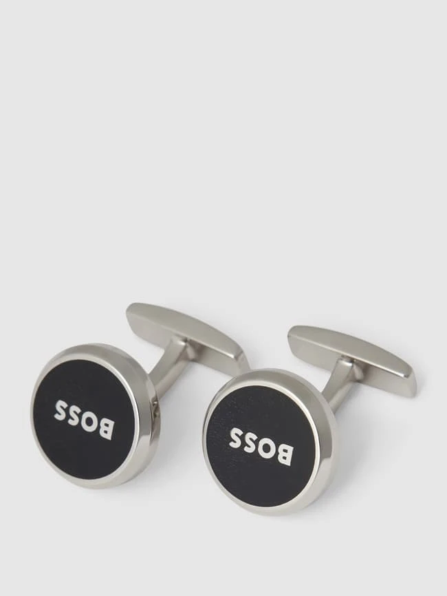 BOSS Manschettenknöpfe Mit Label-Detail Modell 'ANDY' - Schwarz 1 BOSS Manschettenknöpfe Mit Label-Detail Modell 'ANDY' - Schwarz