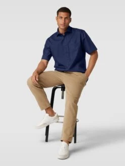 Eterna Modern Fit Freizeithemd Aus Baumwolle Mit Kentkragen - Marineblau