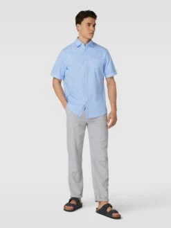 Christian Berg Men Freizeithemd Mit Brusttasche Und Allover-Muster - Bleu