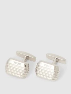 BOSS Manschettenknöpfe Mit Strukturmuster Modell 'Logo' - Silber