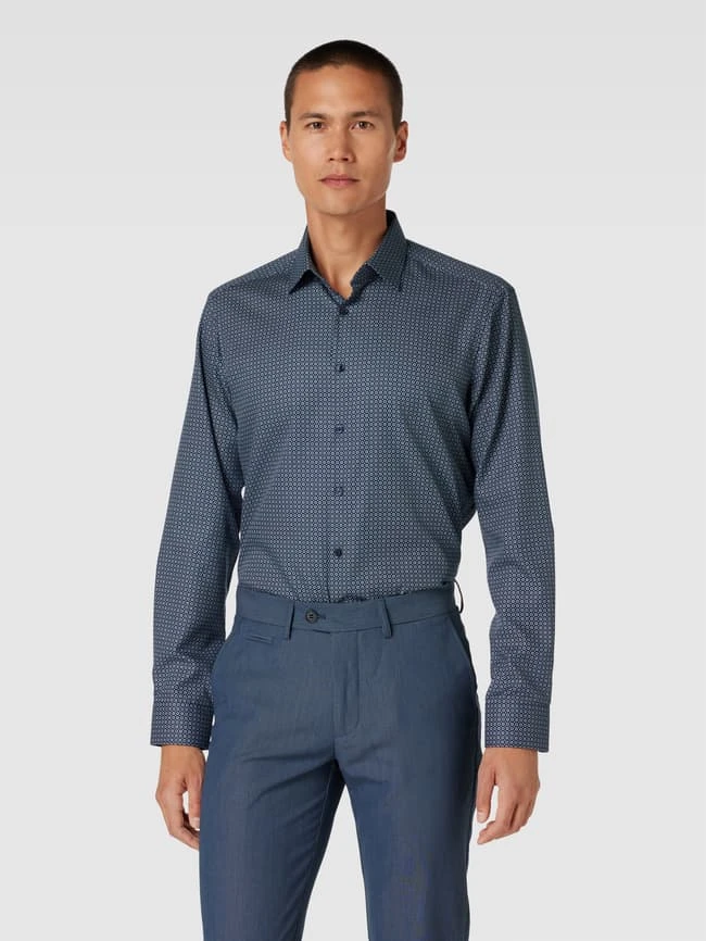 Jake*s Regular Fit Business-Hemd Mit Feinem Allover-Muster - Marineblau 4 Jake*s Regular Fit Business-Hemd Mit Feinem Allover-Muster - Marineblau – Bild 4