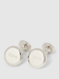 BOSS Manschettenknöpfe Mit Label-Detail Modell 'Panel' - Silber