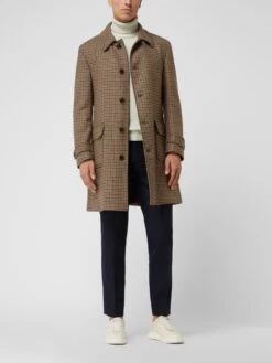 Carl Gross Wollmantel Mit Hahnentritt-Dessin Modell 'Rowan' - Camel