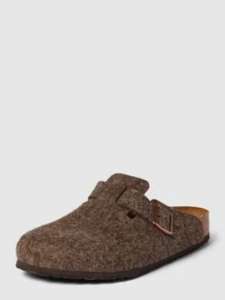 Birkenstock Slides Mit Dornschließe In Metallic Modell 'Boston' - Mittelbraun