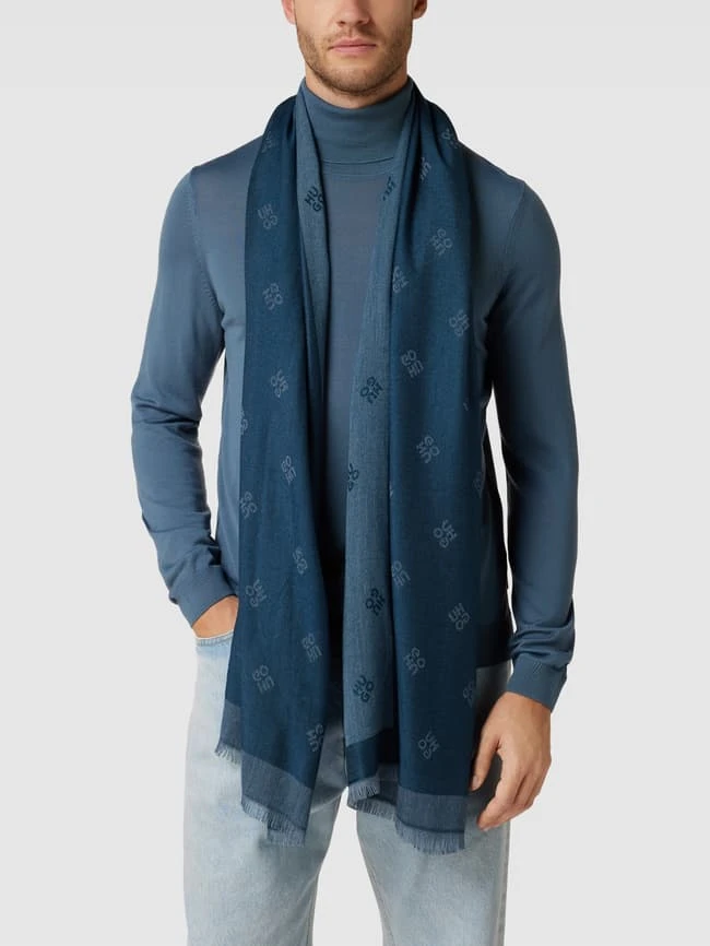 HUGO Schal Mit Allover-Label-Muster - Marineblau 1 HUGO Schal Mit Allover-Label-Muster - Marineblau