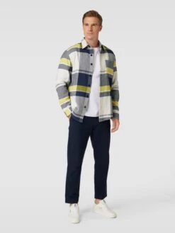 JAKE*S STUDIO MEN Hemdjacke Mit Tartan-Karo - Marineblau