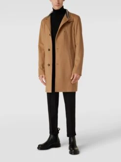 BOSS Slim Fit Wollmantel Mit Eingrifftaschen Modell 'Hyde Standup' - Beige