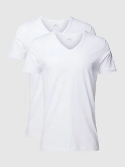 RAGMAN T-Shirt Mit Geripptem V-Ausschnitt - Weiß