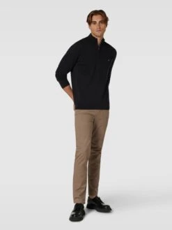 Fynch-Hatton Strickpullover Mit Label-Details Modell 'Troyer' - Dunkelgrau Meliert