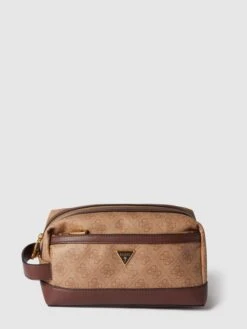 Guess Kulturtasche Mit Label-Applikation - Beige