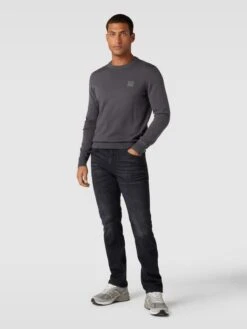 BOSS Orange Strickpullover Mit Label-Stitching Modell 'Kanovano' - Dunkelgrau