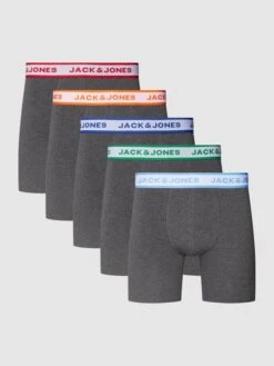 Jack & Jones Trunks Mit Elastischem Logo-Bund Im 5er-Pack Modell 'MILO' - Dunkelgrau Meliert