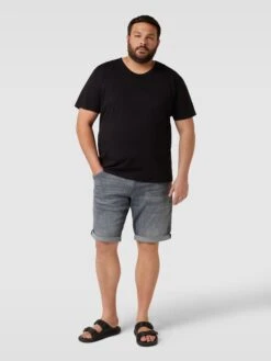 Jack & Jones Plus PLUS SIZE Jeansshorts Mit Fixierten Beinumschlägen Modell 'RICK' - Mittelgrau