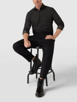 Jake*s Business-Hemd Mit Strukturmuster - Anthrazit