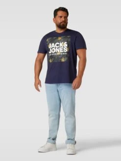 Jack & Jones Plus PLUS SIZE T-Shirt Mit Label-Print Modell 'LOKY' - Marineblau
