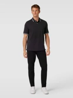 Bugatti Poloshirt Mit Kontrastbesatz - Schwarz