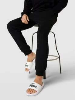 Lacoste Slides Mit Label-Applikation Modell 'Croco Dualiste' - Weiß